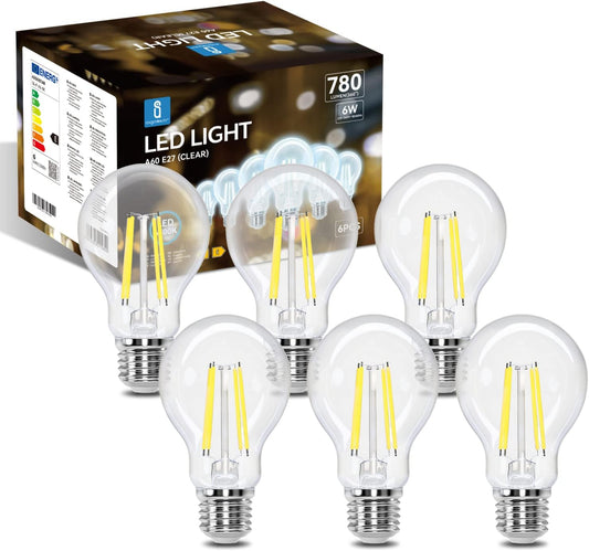 Aigostar LED E27 Vintage Light Bulb 6W 780 Lumens Cool White A60 Filament Lamp