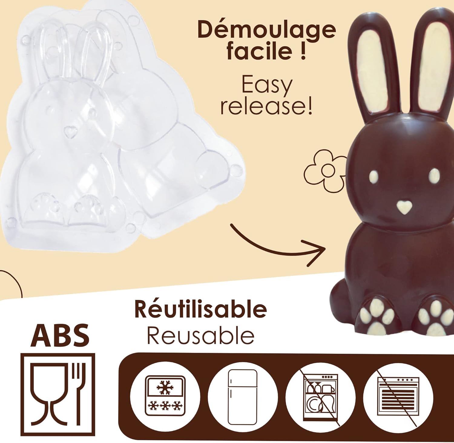 Transparent 3D Chocolate Rabbit Baking Mould – Professional Easter Candy Form