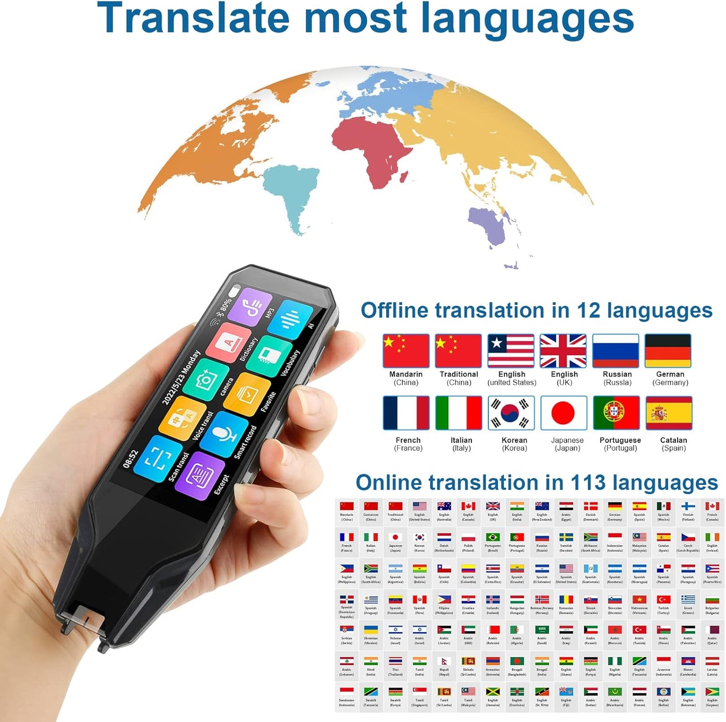 Lieberwell Multilingual Translation Pen with 5MP Camera and 4-Inch Touchscreen
