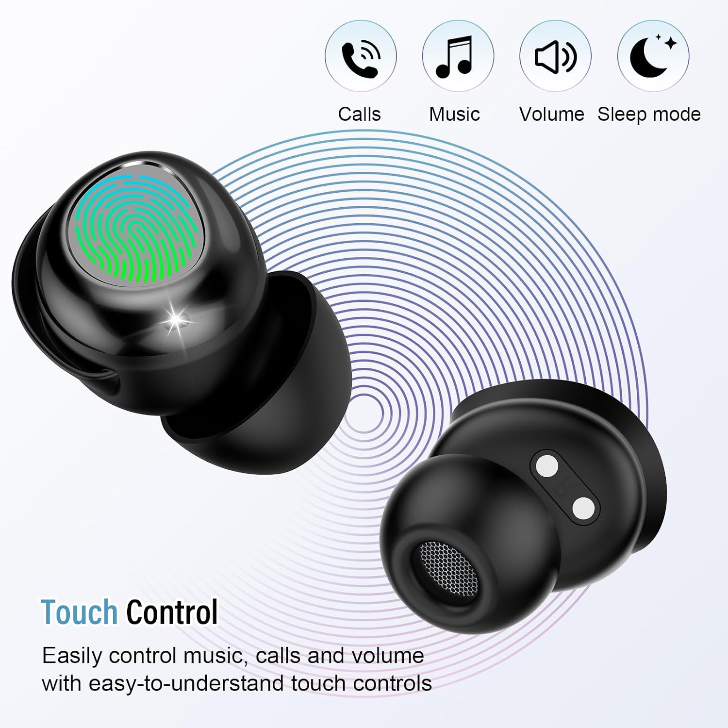DUSONLAP SU8 Bluetooth 5.4 Wireless Earbuds 47H Playtime Noise Cancelling LED Display Touch Control IPX7 Waterproof USB-C Black