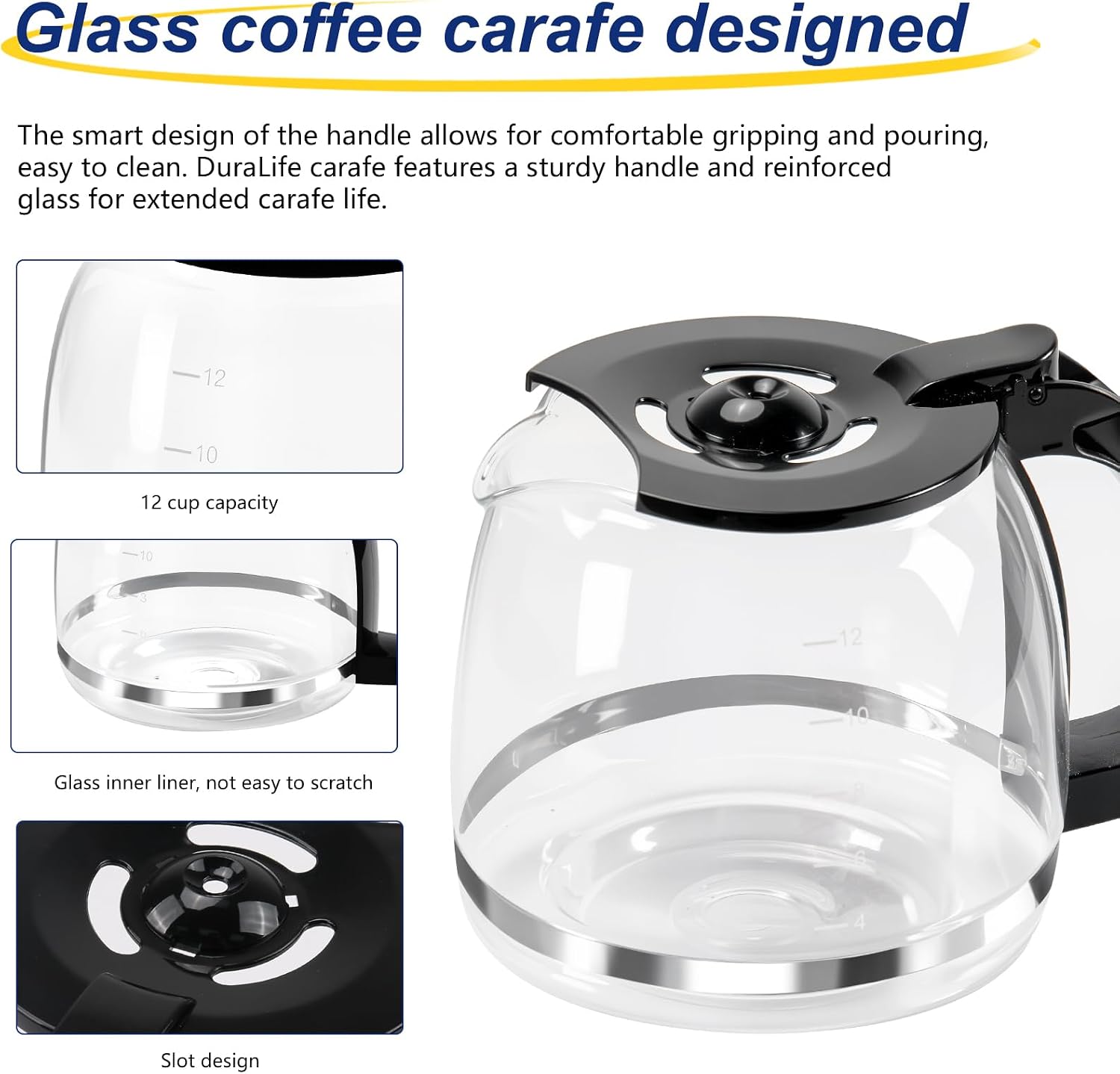 Doufuhua 12-Cup Glass Coffee Carafe Replacement for Hamilton Beach FlexBrew