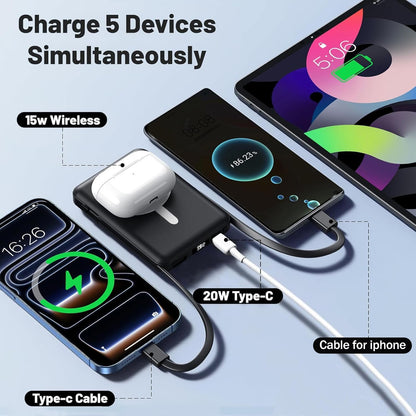 Azmuth KT-D020 10000mAh Magnetic Wireless Power Bank with USB-C Cable and LED Display