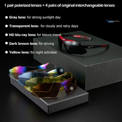 ROCKBROS Men's Polarized Cycling Goggles with 5 Interchangeable UV400 Lenses