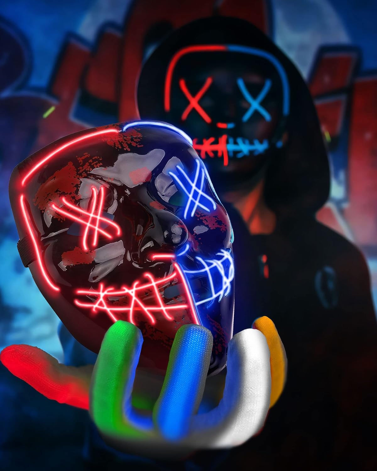 Colplay LED Halloween Mask and Glowing Gloves Set