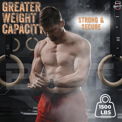 B Fit Wooden Gymnastic Rings with Heavy-Duty Adjustable Straps