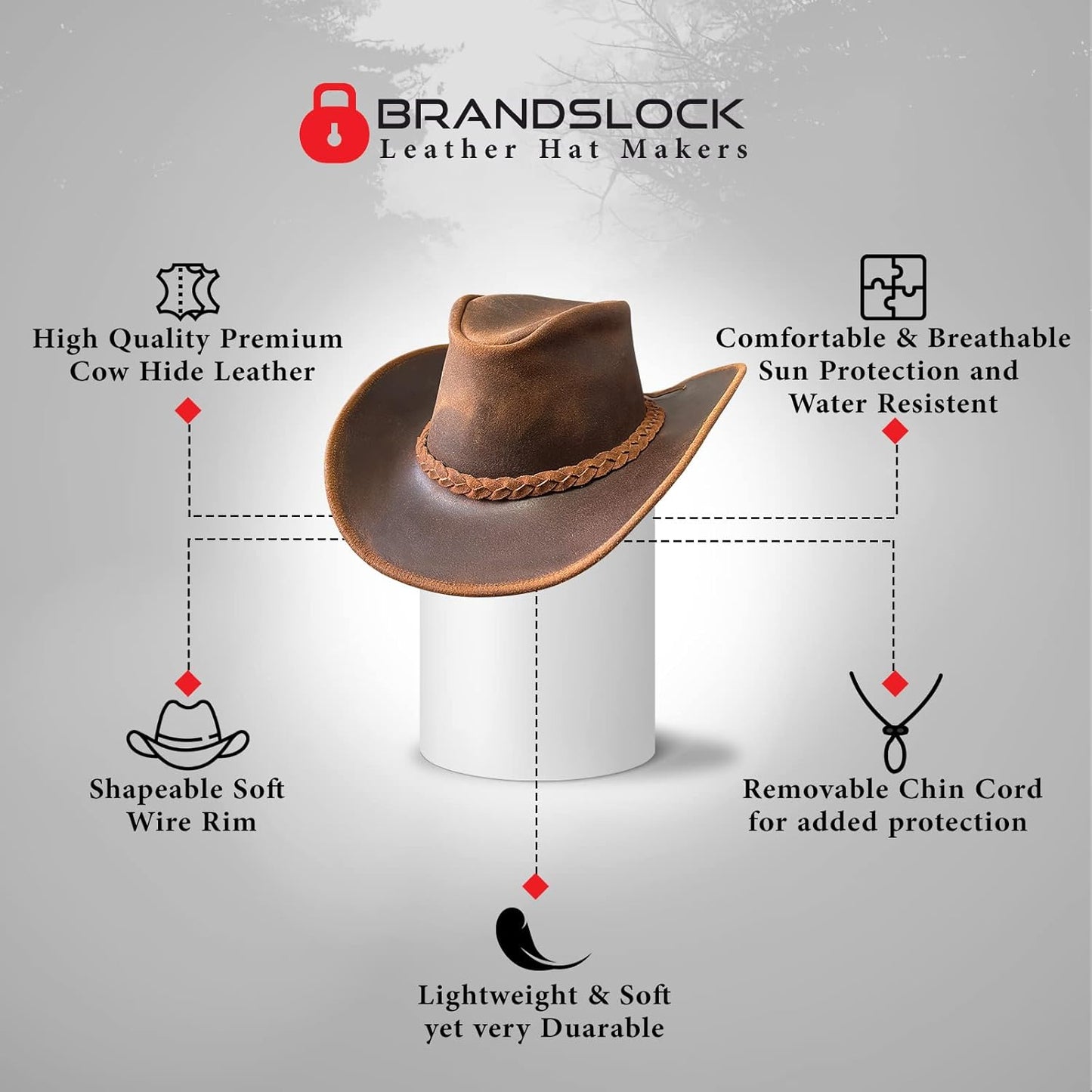 Premium Australian Leather Cowboy Hat with Braided Band