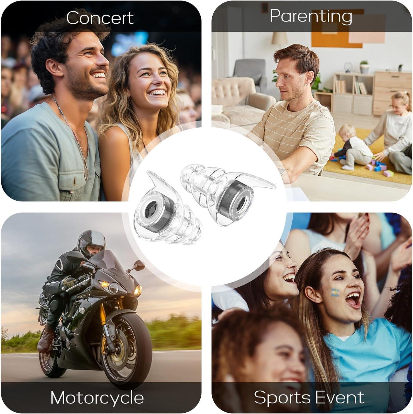 Hearprotek Hi-Fi Spirit Concert Ear Plugs High Fidelity Silicone Music Ear Plugs for Concerts Noise Reduction Hearing Protection Motorcycle Musicians Rave DJ Tinnitus Relief Medium Black
