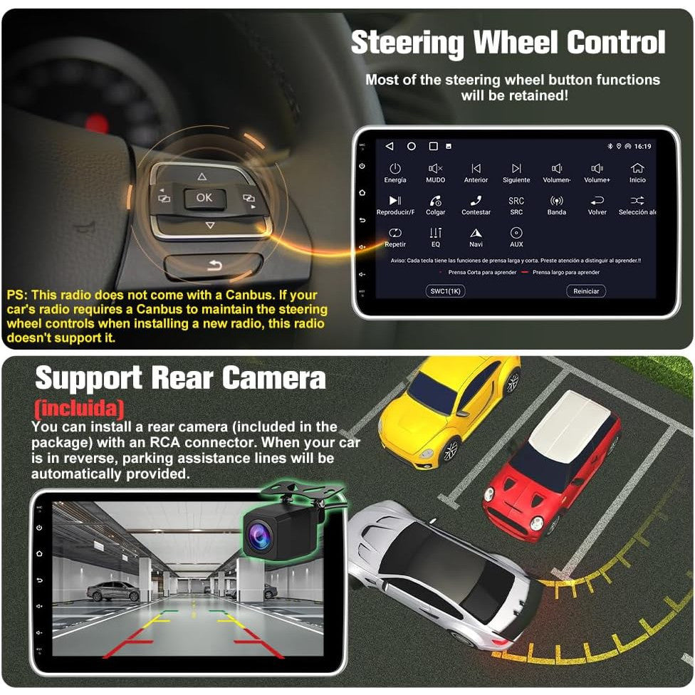 Pyniro 10-Inch Android 13 Single DIN Car Stereo with Bluetooth