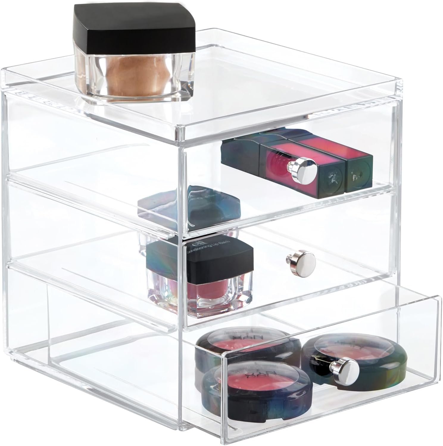 Clear 3-Drawer Acrylic Cosmetic Makeup Organizer with Mirror for Vanity