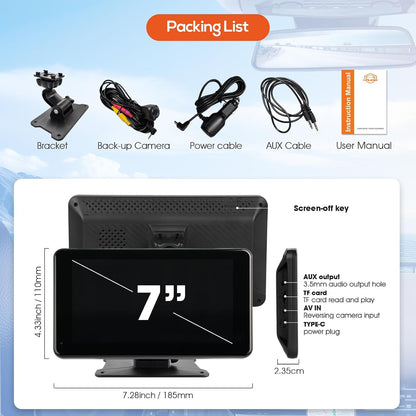 Haudio 7 Inch Wireless Portable Carplay Screen with 1080P Backup Camera Bluetooth