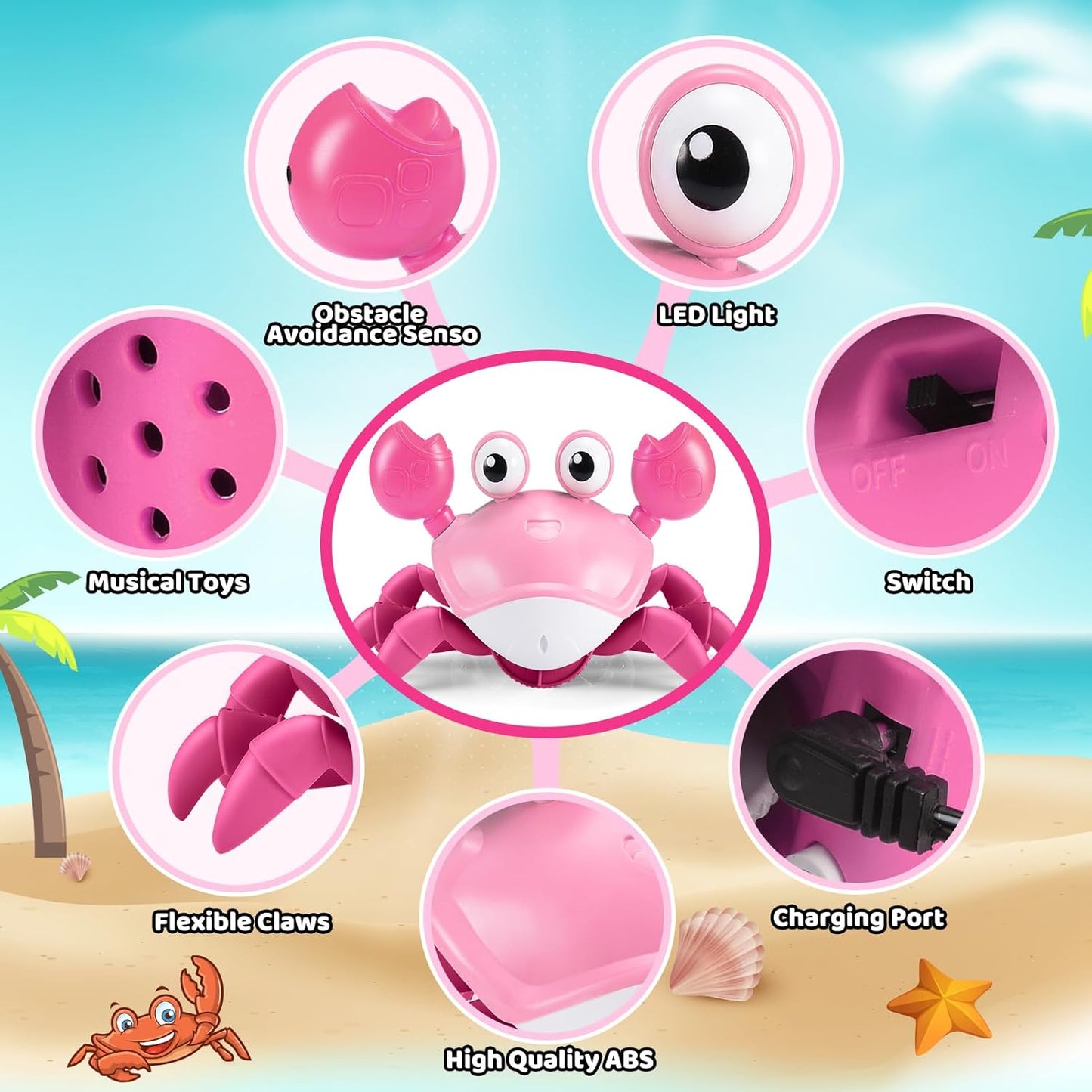 Toyzey Interactive Crawling Crab Sensory Toy with Music and Lights