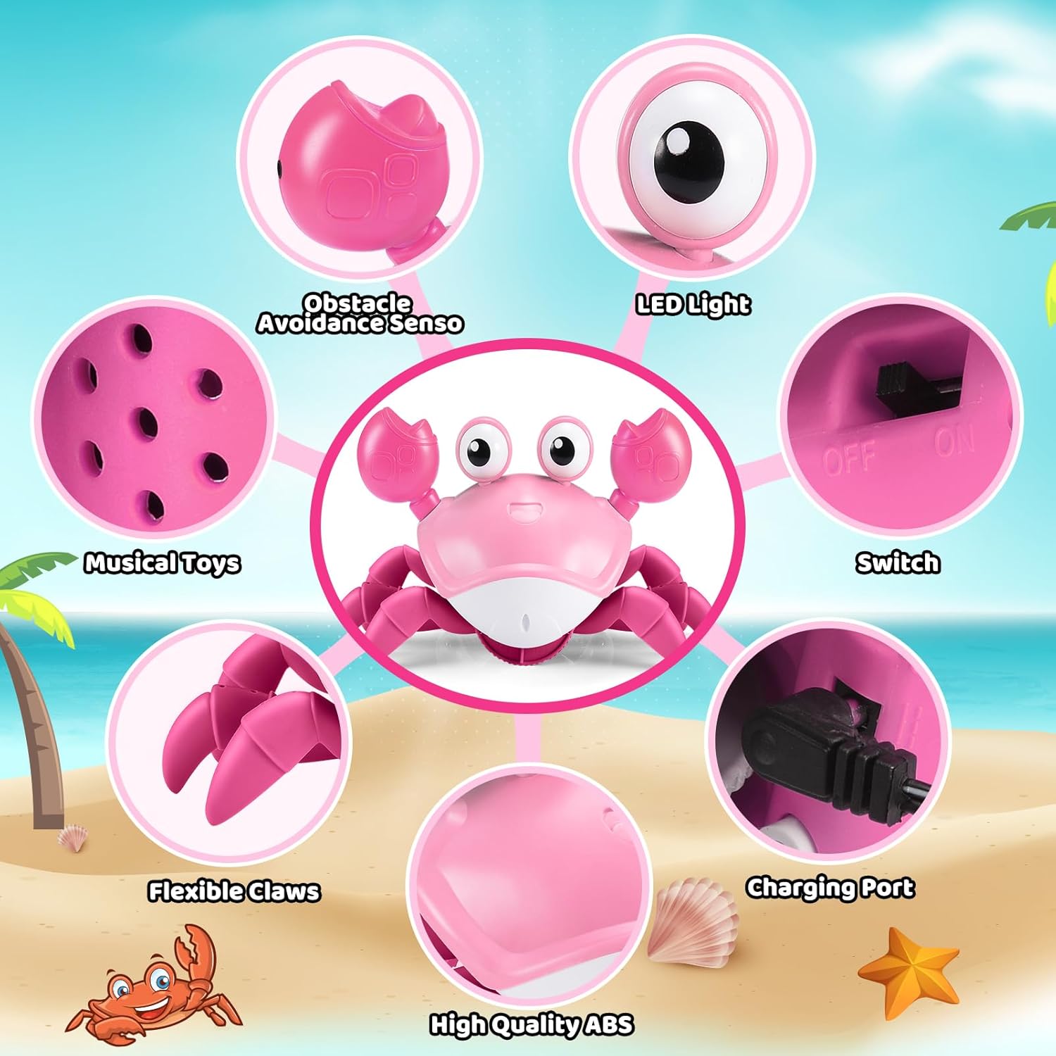 Toyzey Interactive Crawling Crab Sensory Toy with Music and Lights