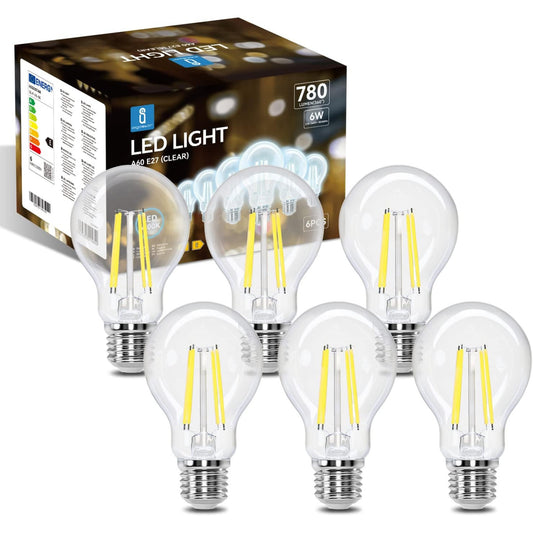 Aigostar LED E27 Vintage Light Bulb 6W 780 Lumens Cool White A60 Filament Lamp