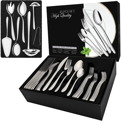 48-Piece Premium Stainless Steel Silverware Set with Serving Utensils