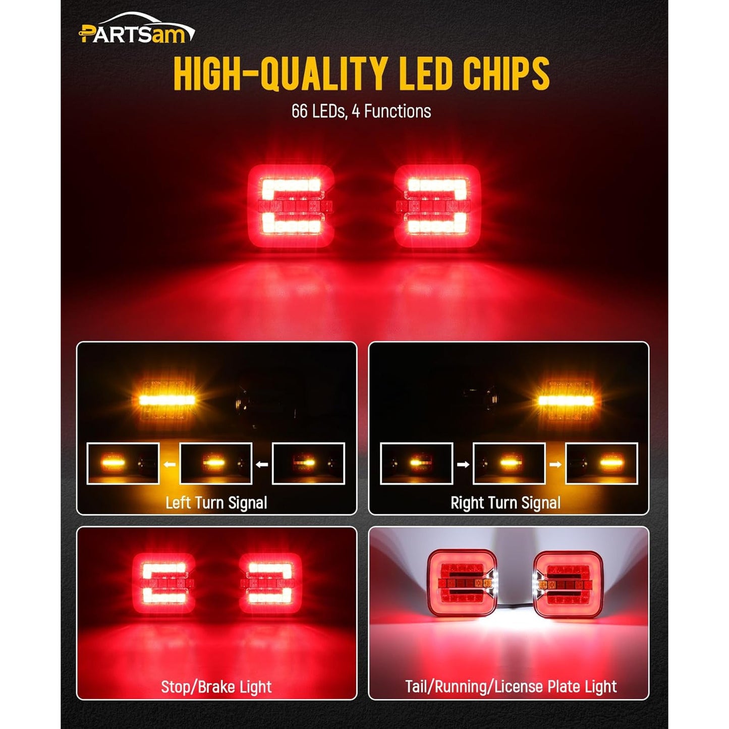 Partsam Square LED Magnetic Trailer Light Kit with 7‑Pin Plug