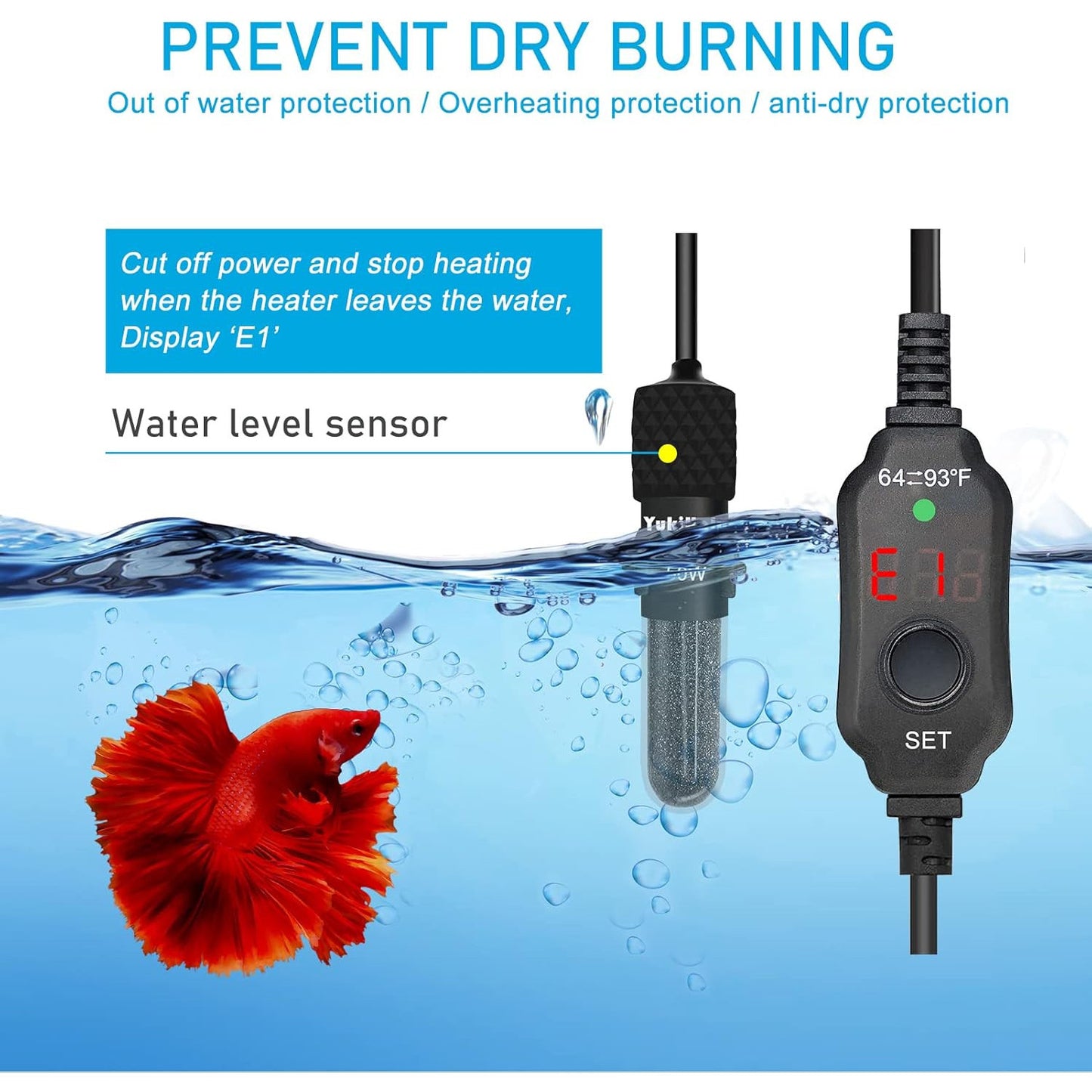 YukiHalu Compact Submersible Aquarium Heater with LED Display