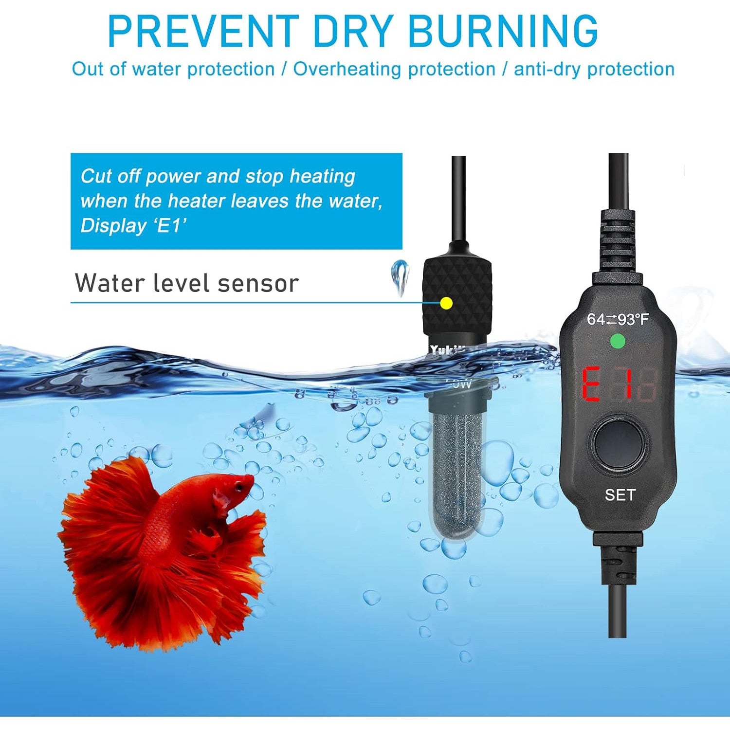 YukiHalu Compact Submersible Aquarium Heater with LED Display