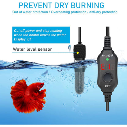 YukiHalu Compact Submersible Aquarium Heater with LED Display
