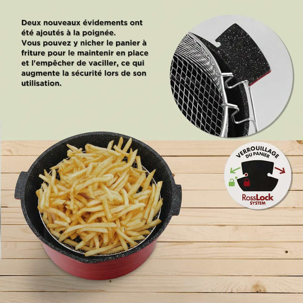 24cm Friteuse pour Frites avec Panier Faitout Induction en Aluminium avec Couvercle Verre Tous Feux