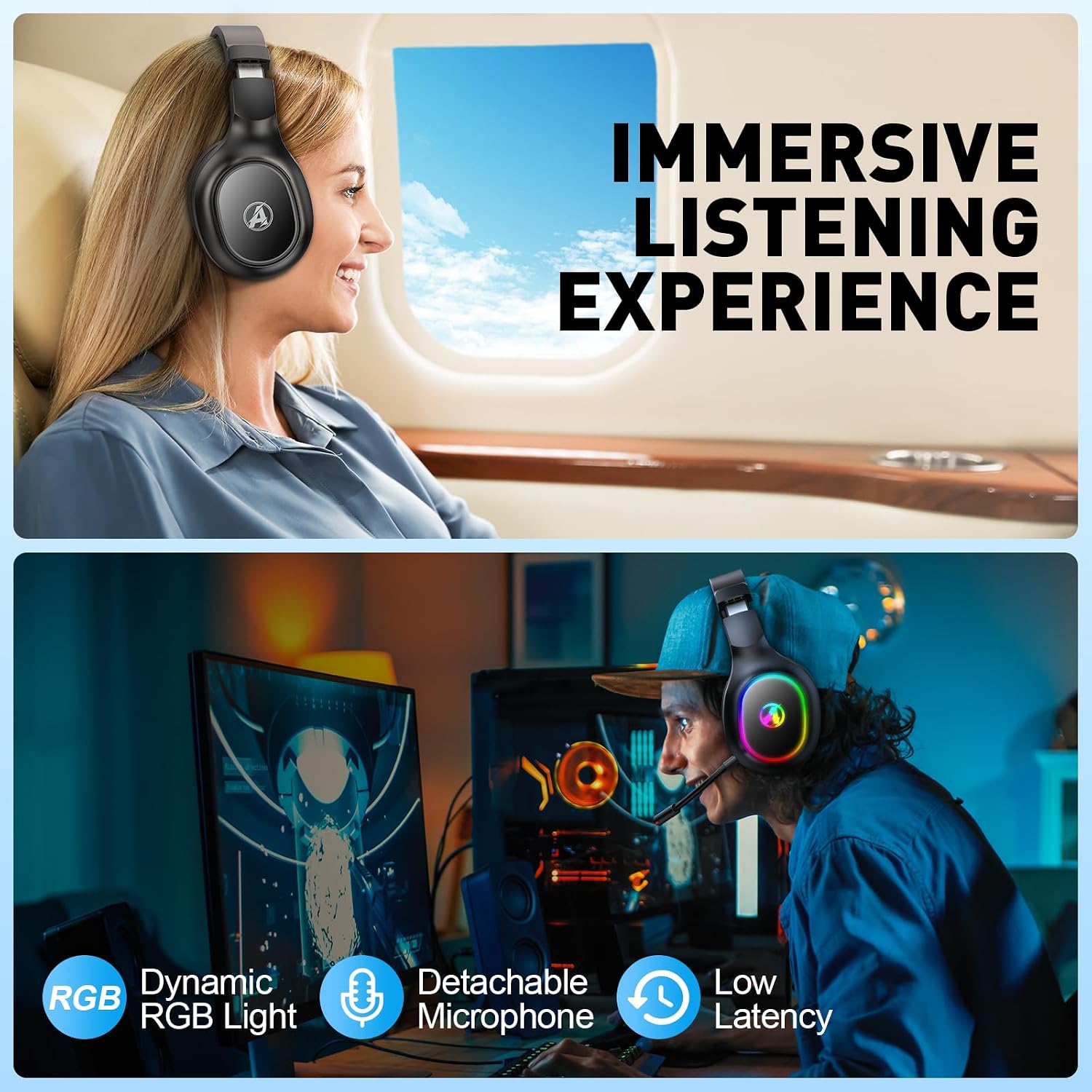 Awinnasey PH1 Wireless Gaming Headset 2.4GHz Bluetooth 7.1 Surround Sound Over-Ear with Mic for PS5 PS4 PC Switch