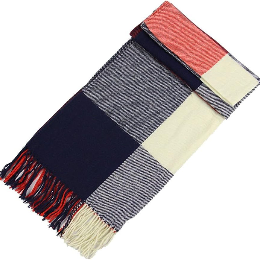 Cozy Long Women's Plaid Cashmere-Blend Winter Shawl Scarf with Tassel