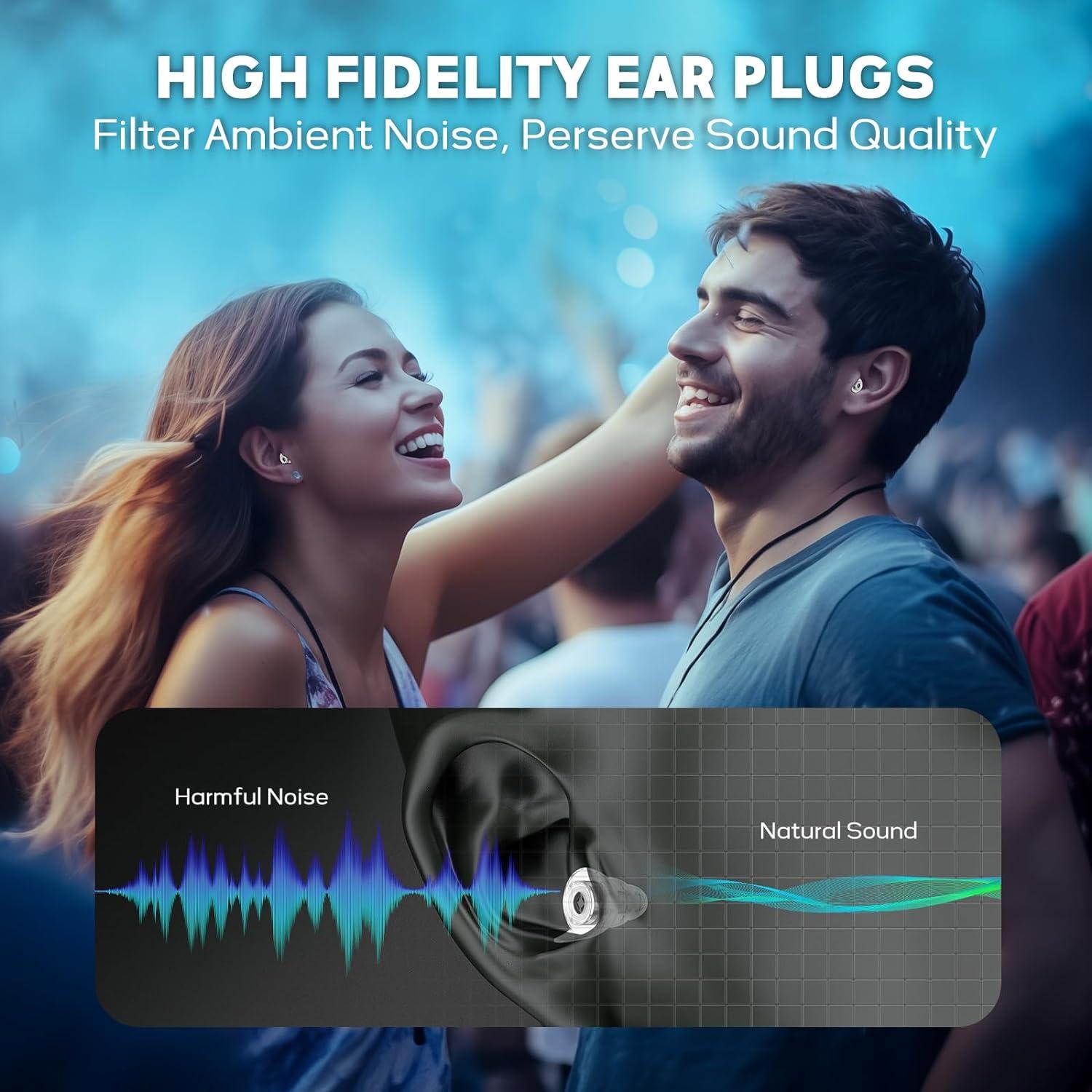 Hearprotek Hi-Fi Spirit Concert Ear Plugs High Fidelity Silicone Music Ear Plugs for Concerts Noise Reduction Hearing Protection Motorcycle Musicians Rave DJ Tinnitus Relief Medium Black