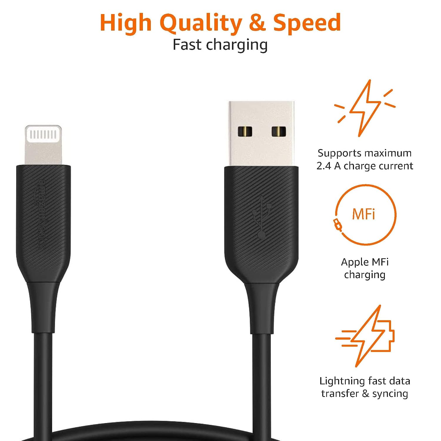 Amazon Basics USB-C to Lightning Cable MFi Certified Fast Charging Durable 1.8 m Black