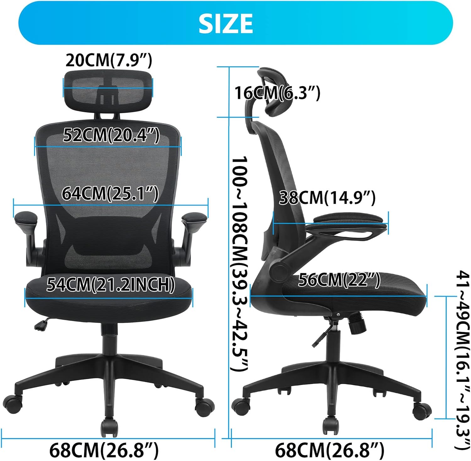 KERDOM Ergonomic Mesh Office Chair with Adjustable Lumbar, Flip‑Up Arms