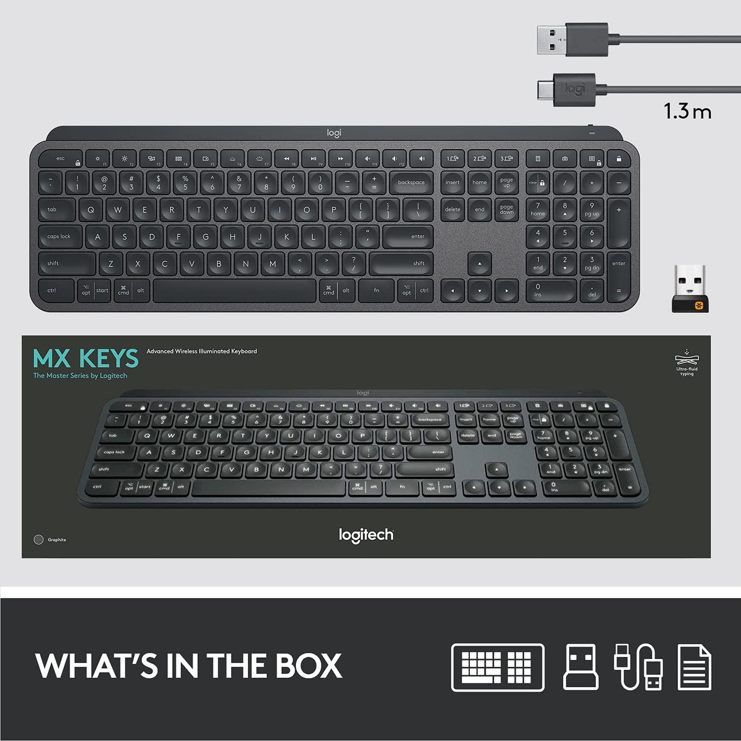 Logitech MX Keys Graphite Advanced Wireless Illuminated Keyboard