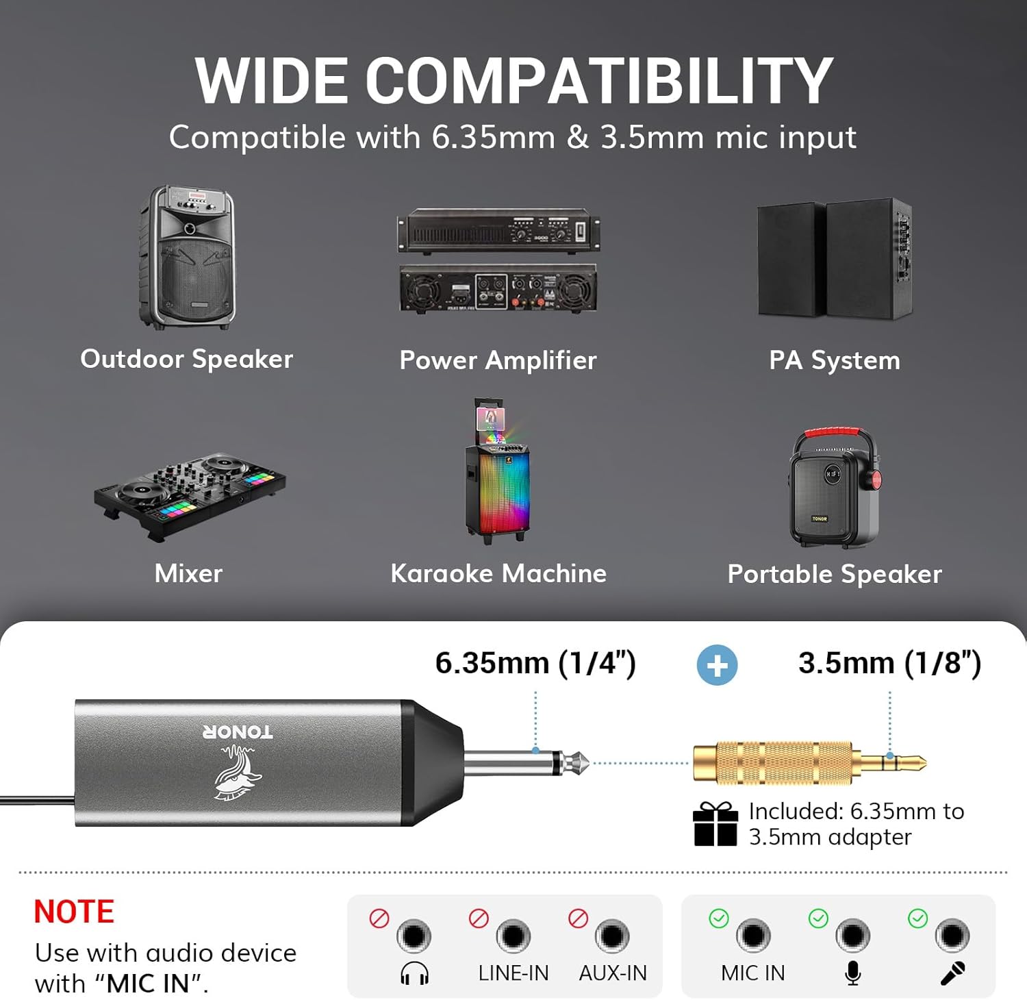 TONOR UHF Rechargeable Wireless Karaoke Microphone Set with 262ft Range