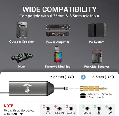 TONOR UHF Rechargeable Wireless Karaoke Microphone Set with 262ft Range