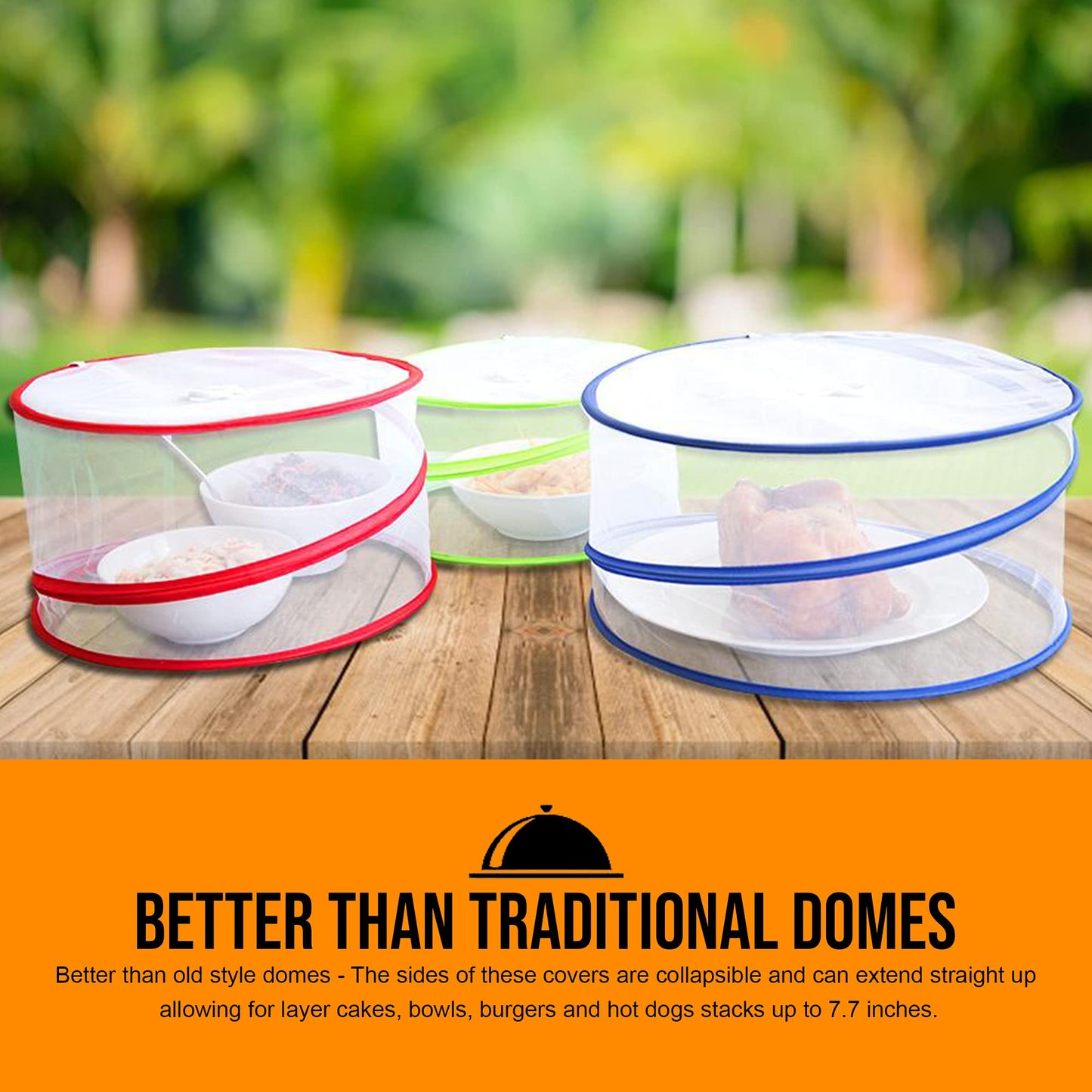 Evelyn Living Set of 3 Collapsible Pop Up Food Covers Mesh Screen Net Reusable Protectors 38 cm