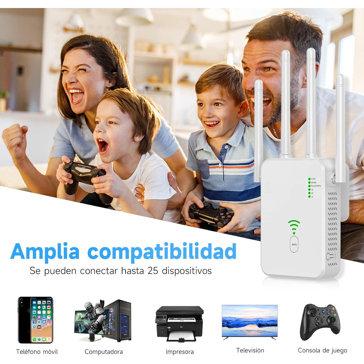 Universal WiFi Repeater Extender - Dual-Band AC1200M/AC300M, Wall Plug, WPS