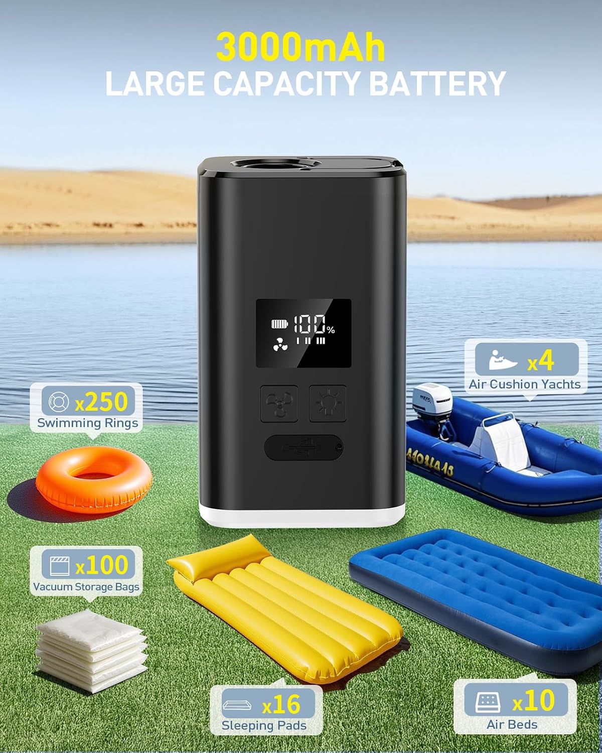 ZOPOM Portable Air Pump for Inflatables 5X Faster USB Rechargeable Mini