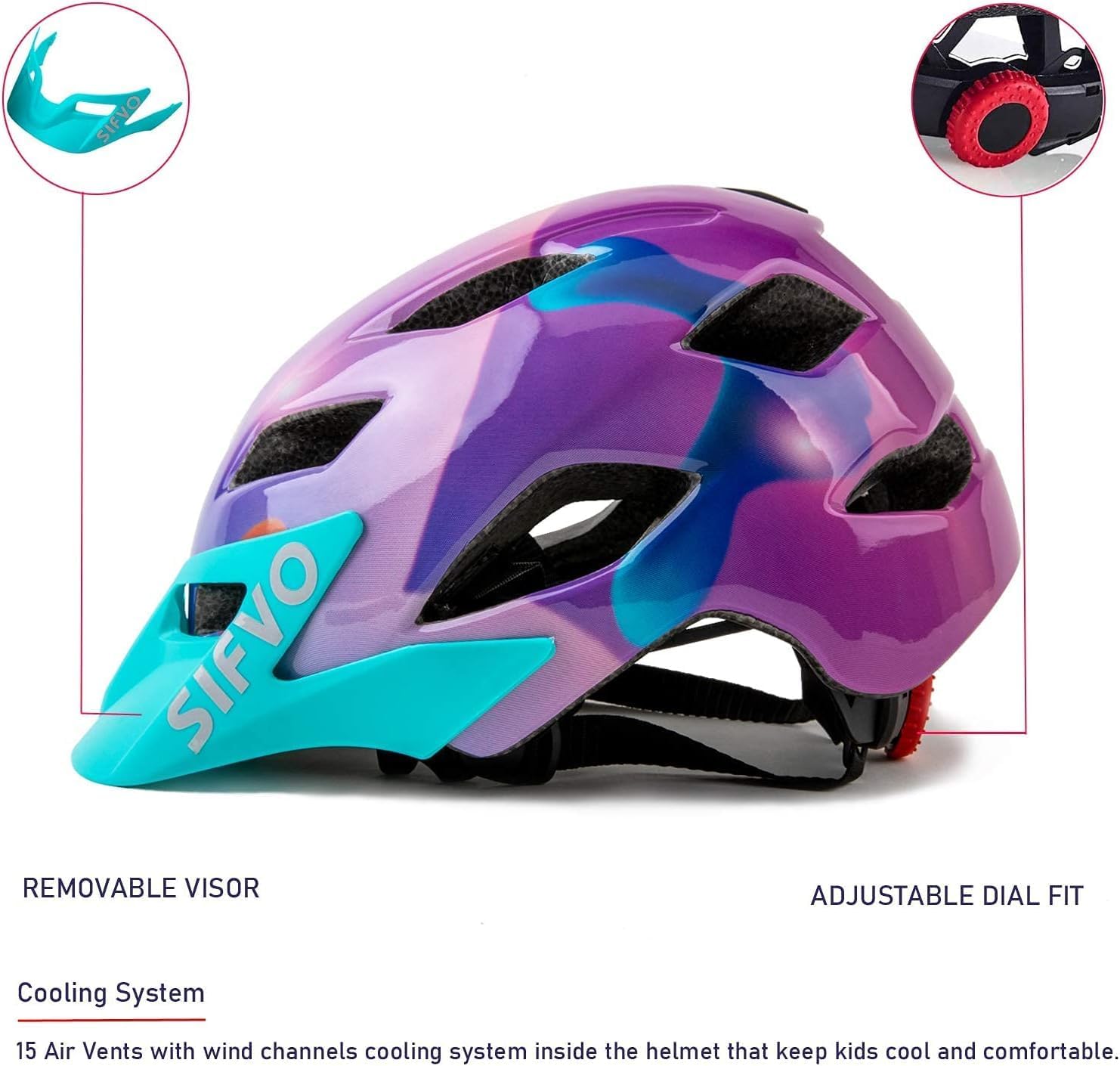 SIFVO Youth Multi-Sport Helmet with Visor, Adjustable, Lightweight, Ages 5-14