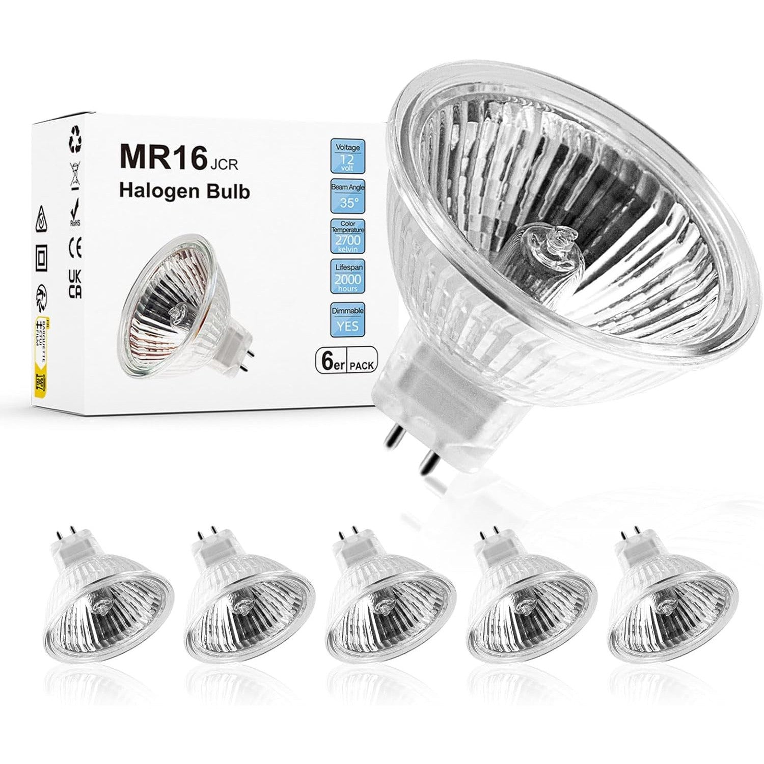 WeshLMPO MR16 35W GU5.3 Dimmable Warm White Halogen Bulb 6-Pack