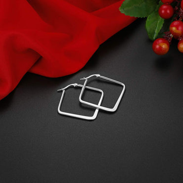Flongo Stainless Steel Hoop Earrings for Women: Large Square Polished Charm