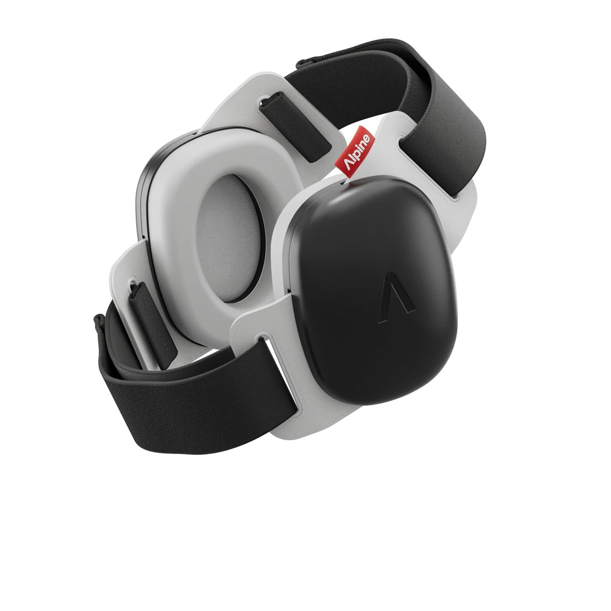 A pair of over-ear hearing protection earmuffs with a gray and black design, featuring a red 'Mophie' brand tag. Four smaller color variant thumbnails are shown along the bottom on a white background.