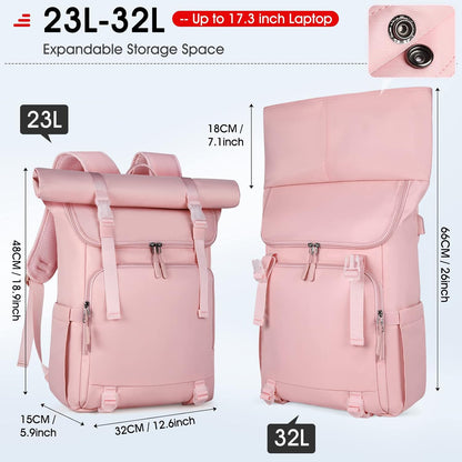 NEWHEY Expandable Rolltop Laptop Backpack 17.3" Waterproof 32L