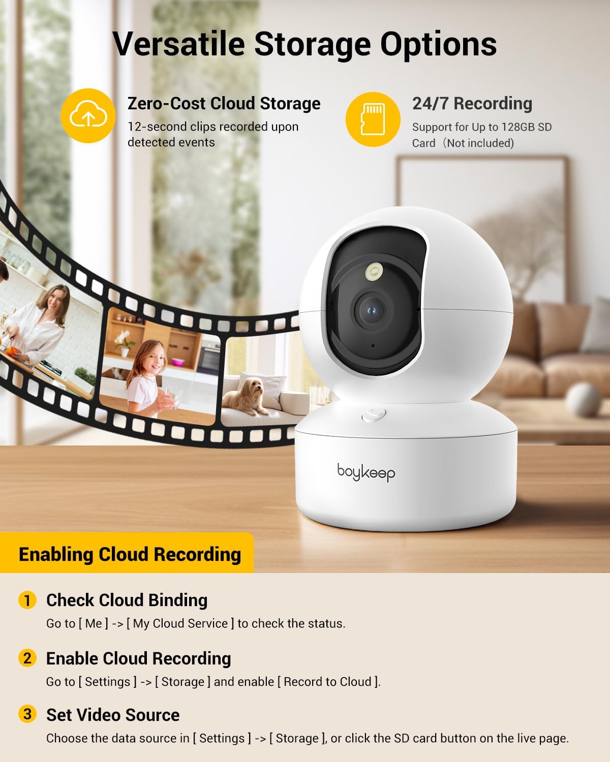 BoyKeep 2K Indoor Pet Camera, 360° Pan Tilt, Night Vision