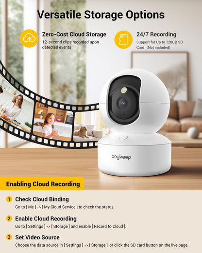 BoyKeep 2K Indoor Pet Camera, 360° Pan Tilt, Night Vision