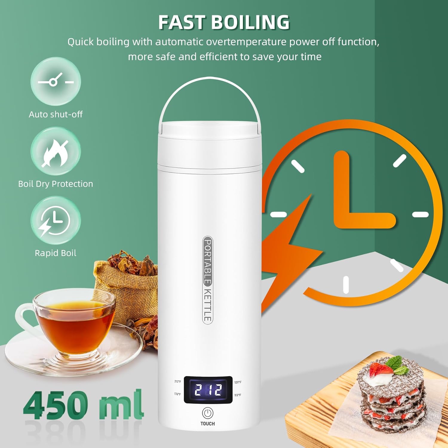 QRAGJBM Portable 450ml Travel Electric Kettle with 4 Temperature Settings
