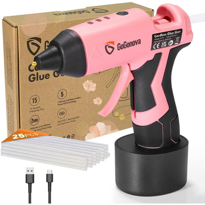 GoGonova Cordless Glue Gun 15‑Second Preheat 2Ah Battery Pink