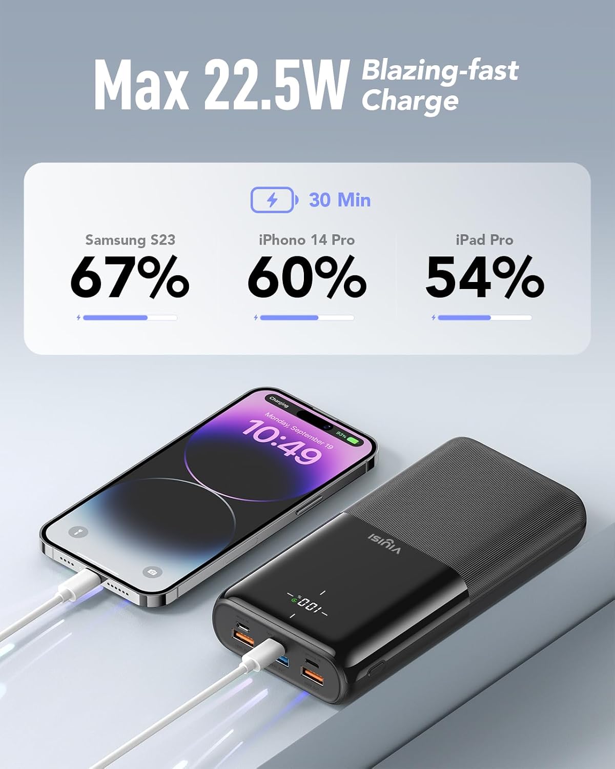 VIYISI G3015 Power Bank 30000mAh 22.5W USB-C Portable Charger