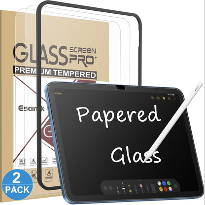 Esanik 2-Pack Paper Glass Screen Protector for iPad 11th Gen A16 2025 & 10th Gen 2022 10.9-Inch 9H Tempered Glass Matte Anti-Glare with Alignment Frame