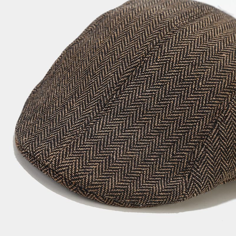Classic Herringbone Plaid Flat Cap – Unisex Newsboy Hat