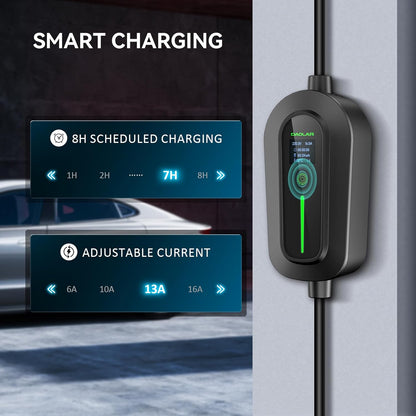 DAOLAR Portable Type 2 EV Charger: Adjustable 6-16A Three-Phase Smart Charging