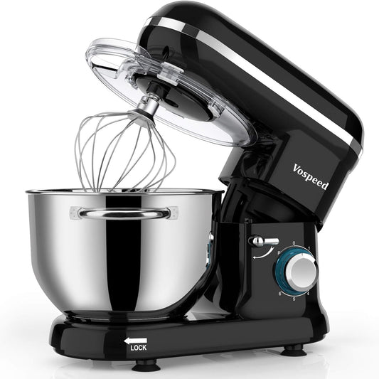 Vospeed 6-Qt Black Stand Mixer with 6 Speeds and Accessories
