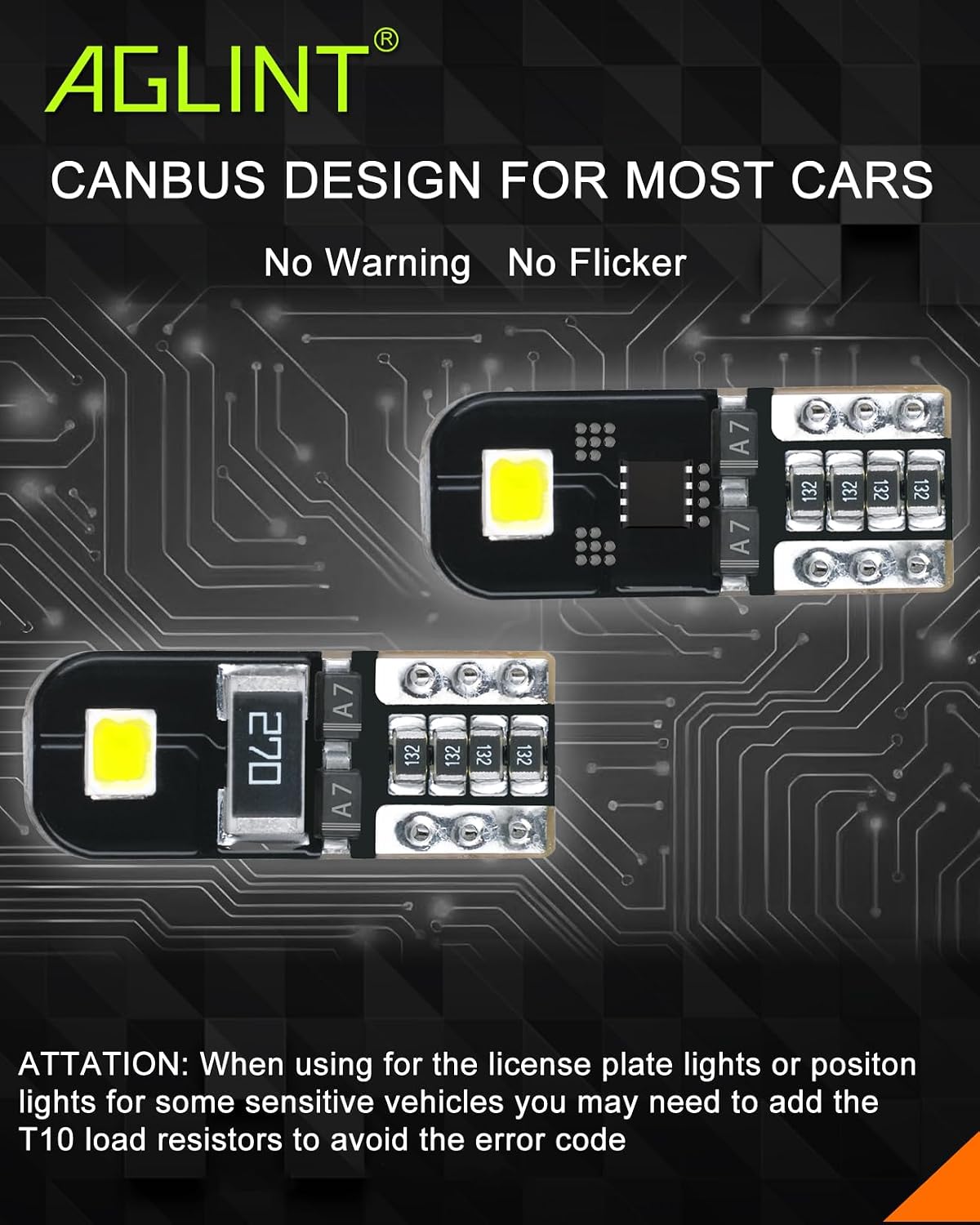 AGLINT 10X T10 W5W Canbus Error-Free LED Bulbs 2SMD Super Bright 194 2825 168 Wedge for Car Interior Dome Map Door Side Marker License Plate Lights 6500K Xenon White