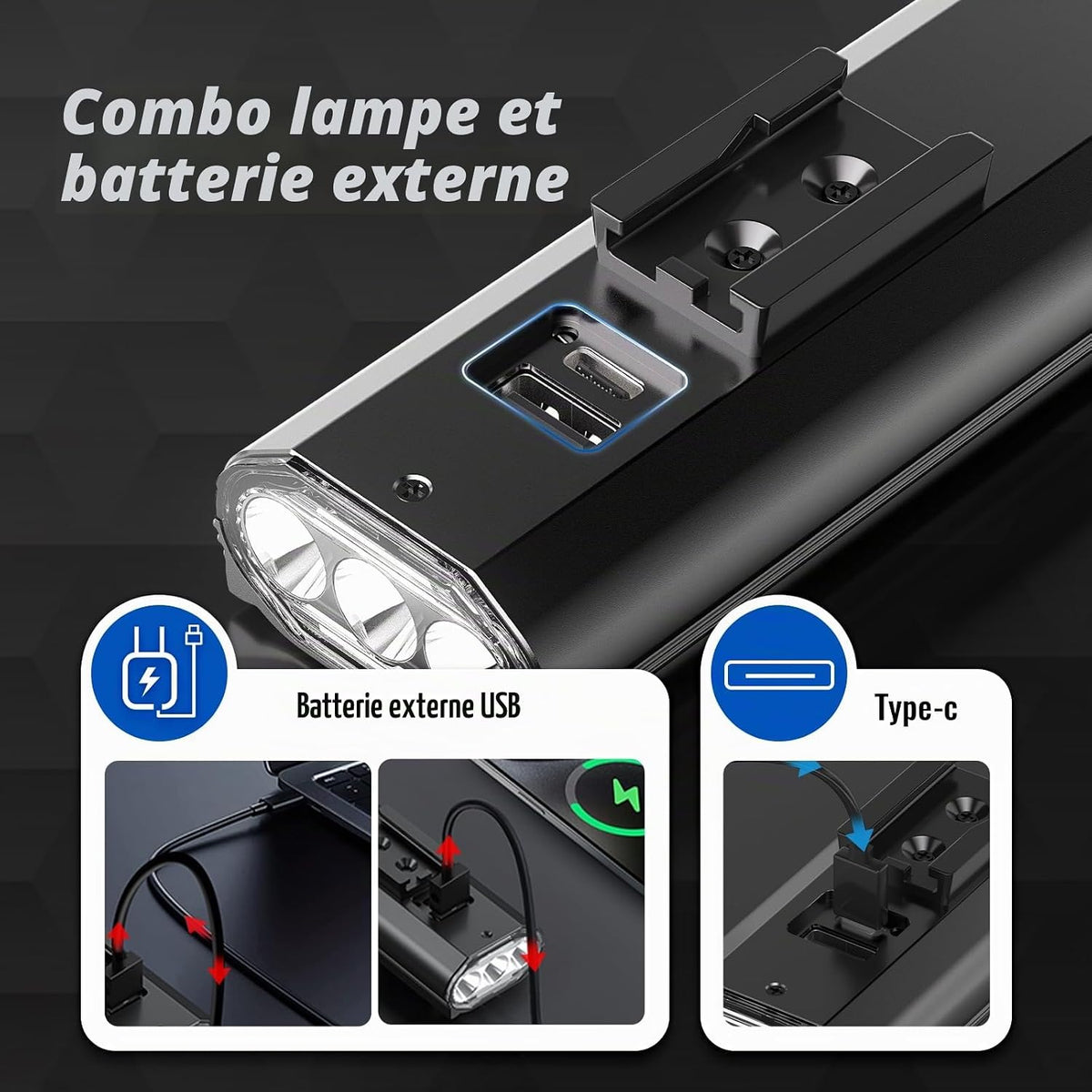 OLDBER BQ211-B Rechargeable Bicycle Light Set 1200LM Black